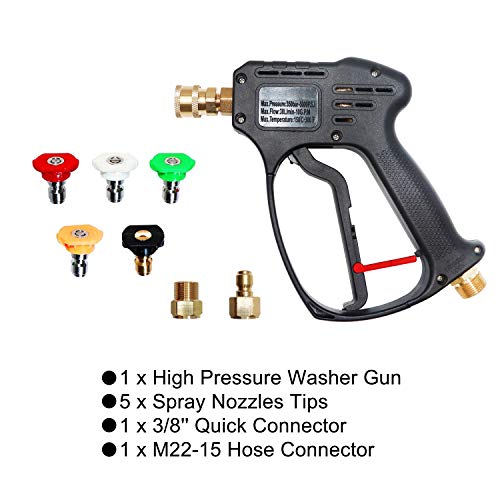 EDOU Direct Pressure Washer Short Gun Kit | 5,000 PSI Max Working Pressure | Includes: 3/8" Quick-Connect, 1/4" Quick-Connect M22-15 Hose Connector, 5 Spray nozzles (0°/15°/25°/40°/Soap)