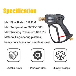 EDOU Direct Pressure Washer Short Gun Kit | 5,000 PSI Max Working Pressure | Includes: 3/8" Quick-Connect, 1/4" Quick-Connect M22-15 Hose Connector, 5 Spray nozzles (0°/15°/25°/40°/Soap)