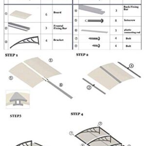 MCombo 38 inch x 116 inch Window Awning Outdoor Polycarbonate Door Shade Patio Cover Canopy, 6055-4012 (Pure White Bracket +Clear Hollow Sheet)