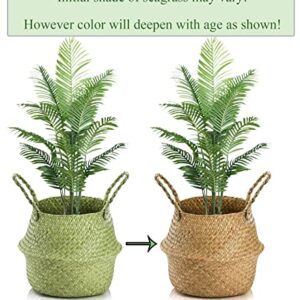 Yesland 2 Pack Woven Seagrass Plant Basket with Handles, Ideal Wicker Baskets Storage Plant Pot Basket for Laundry, Picnic, Plant Pot Cover, Beach Bag and Grocery Basket (L)