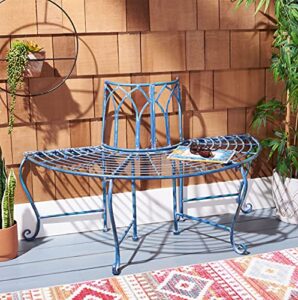 safavieh pat5018c outdoor collection abia antique wrought iron 50-inch tree bench, mossy blue