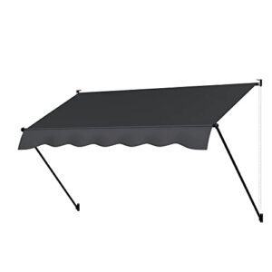 steelaid manual retractable awning | 118” screw-in outdoor sun shade | adjustable pergola shade cover w/ uv protection| 100% polyester waterproof outdoor canopy for windows & doors