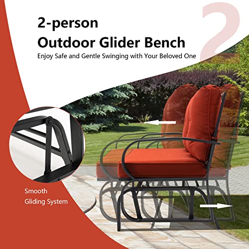 Giantex 2 Seats Glider Bench for Outside, Patio Glider Porch Loveseat w/Cushions & Powder Coated Steel Frame, Double-Seat Outdoor Glider for Patio, Garden, Backyard (Red)