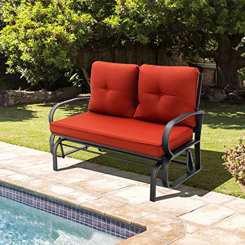 Giantex 2 Seats Glider Bench for Outside, Patio Glider Porch Loveseat w/Cushions & Powder Coated Steel Frame, Double-Seat Outdoor Glider for Patio, Garden, Backyard (Red)