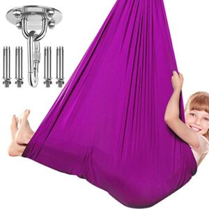 dadoudou sensory swing indoor, swing hammock chair for kids with special needs, autism, adhd, spd, aspergers, sensory integration, snuggle cuddle pod therapy swing with hardware included (purple)