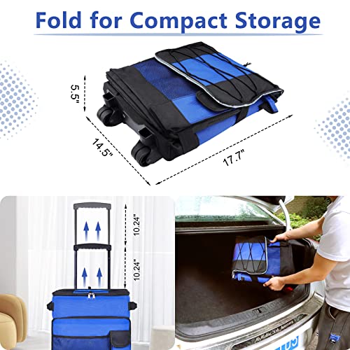 Rolling Cooler with Wheels and Handle - 45 Cans Leakproof Collapsible Soft Rolling Cooler Bag with Removable Liner for Camping, Beach Trip, Outdoor Activities