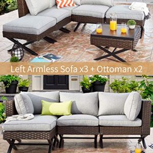 PatioFestival Wicker Patio Ottoman Outdoor Footstools Rattan Furniture X-Leg All Weather Footrest Seat with Cushion(Brown)