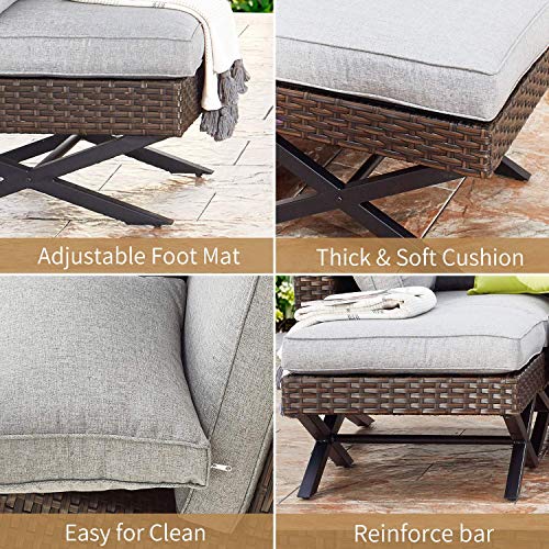 PatioFestival Wicker Patio Ottoman Outdoor Footstools Rattan Furniture X-Leg All Weather Footrest Seat with Cushion(Brown)