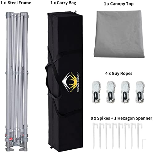 CROWN SHADES Canopy Tent 10x10 One Push Pop up Canopy Easy Up Canopy Bonus Carry Bag, 8 Stakes, 4 Ropes, Grey