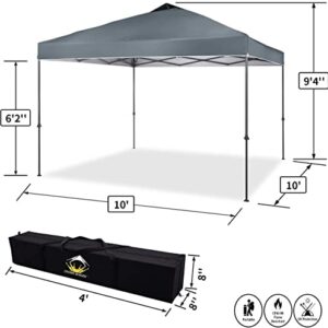 CROWN SHADES Canopy Tent 10x10 One Push Pop up Canopy Easy Up Canopy Bonus Carry Bag, 8 Stakes, 4 Ropes, Grey