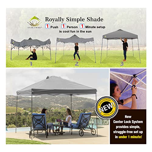 CROWN SHADES Canopy Tent 10x10 One Push Pop up Canopy Easy Up Canopy Bonus Carry Bag, 8 Stakes, 4 Ropes, Grey