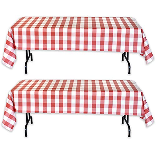 Havercamp Red and White Plaid Table Cover |2 Pack | 54" x 108" | Classic Plaid Collection | Great for Picnic, Barbecue, Cookout, Lumberjack Theme, Playground