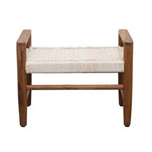 bloomingville teak wood & hand-woven cotton rope, natural bench