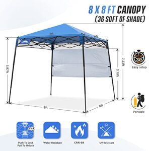 EAGLE PEAK Day Tripper 8x8 Slant Leg Lightweight Compact Portable Canopy w/Backpack Easy One Person Set-up Folding Shelter 6X 6 Top and 8x8 Base (Blue)