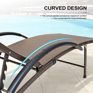 Crestlive Products Adjustable Chaise Lounge Aluminum Lounge Chair Five-Position Outdoor Recliner with Padded Headrest & Curved Armrest All Weather for Patio, Beach, Yard, Pool (2PCS Brown)