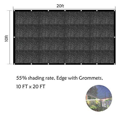 LOVE STORY 10FT x 20FT 55% Black Shade Cloth Sunblock Mesh Cover Taped Edge with Grommets, UV-Resistant,Sun Net for Pergola, Plants Greenhouse, Gardens, Patio, Canopy