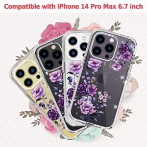 ACKETBOX for iPhone 14 Pro Max Case with Screen Protector + Camera Lens Protector and Ring Bracket，PC Back Case + Front Cover and TPU Phone Case Cover for iPhone 14 Pro Max (Flower-02)