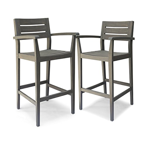 Christopher Knight Home Lera Outdoor Rustic Acacia Wood Barstool (Set of 2), Gray Finish