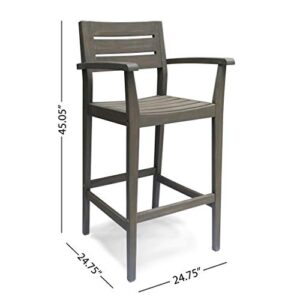 Christopher Knight Home Lera Outdoor Rustic Acacia Wood Barstool (Set of 2), Gray Finish