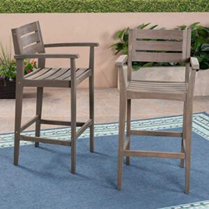 Christopher Knight Home Lera Outdoor Rustic Acacia Wood Barstool (Set of 2), Gray Finish