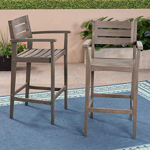 Christopher Knight Home Lera Outdoor Rustic Acacia Wood Barstool (Set of 2), Gray Finish