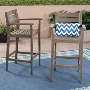 Christopher Knight Home Lera Outdoor Rustic Acacia Wood Barstool (Set of 2), Gray Finish