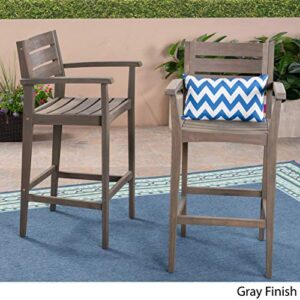 Christopher Knight Home Lera Outdoor Rustic Acacia Wood Barstool (Set of 2), Gray Finish