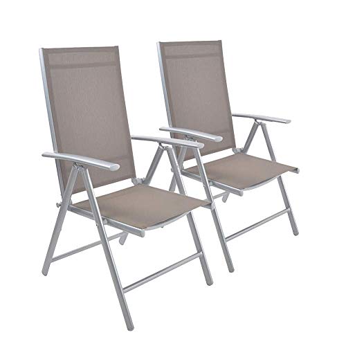 Dporticus Set of 2 Patio Folding Sling Back Chairs Aluminum Adjustable Reclining Indoor Outdoor Deck Camping Garden Pool