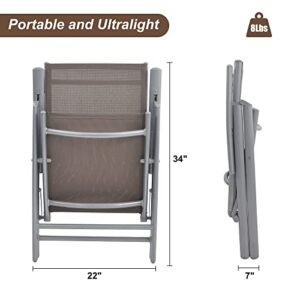 Dporticus Set of 2 Patio Folding Sling Back Chairs Aluminum Adjustable Reclining Indoor Outdoor Deck Camping Garden Pool
