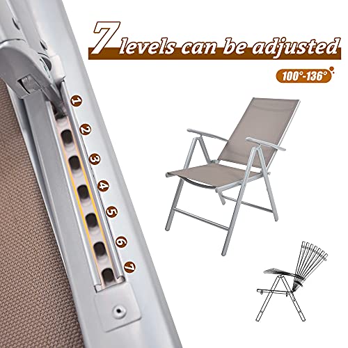 Dporticus Set of 2 Patio Folding Sling Back Chairs Aluminum Adjustable Reclining Indoor Outdoor Deck Camping Garden Pool