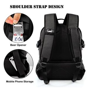 Insulated Cooler Backpack 38 Cans Leakproof Lightweight Lunch Backpack with USB Double Deck Small Cooler Backpack with Cooler Compartment for Work Beach Picnic Travel Trip Men Women (Black)