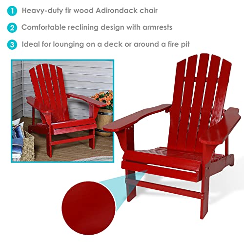 Sunnydaze Coastal Bliss Outdoor Painted Adirondack Chair - Natural Fir Wood Construction - Patio, Deck, Fire Pit, Garden, Porch and Lawn Seating - Red