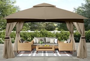 abccanopy 10×12 outdoor gazebo – patio gazebo with mosquito netting, outdoor canopies for shade and rain for lawn, garden, backyard & deck (khaki)