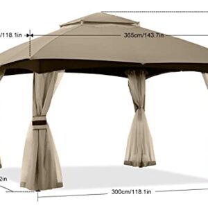 ABCCANOPY 10x12 Outdoor Gazebo - Patio Gazebo with Mosquito Netting, Outdoor Canopies for Shade and Rain for Lawn, Garden, Backyard & Deck (Khaki)