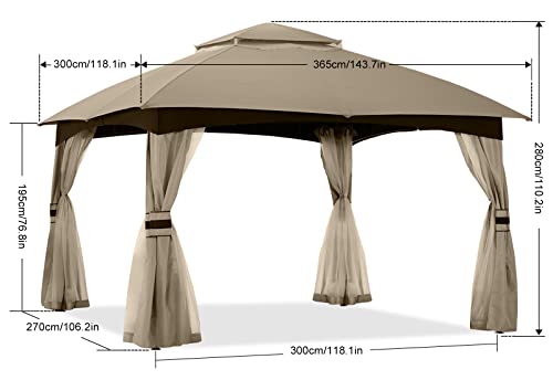 ABCCANOPY 10x12 Outdoor Gazebo - Patio Gazebo with Mosquito Netting, Outdoor Canopies for Shade and Rain for Lawn, Garden, Backyard & Deck (Khaki)