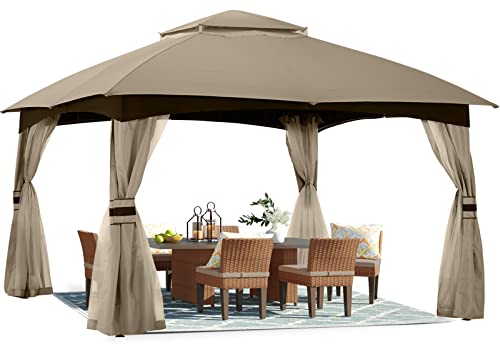 ABCCANOPY 10x12 Outdoor Gazebo - Patio Gazebo with Mosquito Netting, Outdoor Canopies for Shade and Rain for Lawn, Garden, Backyard & Deck (Khaki)