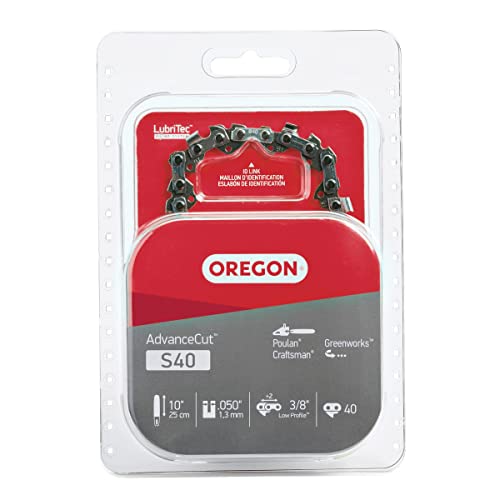 Oregon S40 AdvanceCut Chainsaw Chain for 10-Inch Bar - 40 Drive Links – low-kickback chain fits Echo, Sun Joe, Greenworks and more