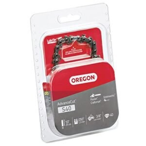 Oregon S40 AdvanceCut Chainsaw Chain for 10-Inch Bar - 40 Drive Links – low-kickback chain fits Echo, Sun Joe, Greenworks and more