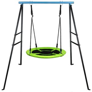 lmye swing stand, new upgraded extended metal swing frame with ground nail for most swings, length 36″, height 72.8″ saucer swing not included