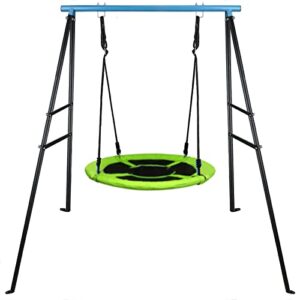 LMYE Swing Stand, New Upgraded Extended Metal Swing Frame with Ground Nail for Most Swings, Length 36", Height 72.8" Saucer Swing NOT Included