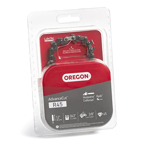 Oregon R45 AdvanceCut Chainsaw Chain for 12-Inch Bar -45 Drive Links – low-kickback chain fits Dewalt, Craftsman, Makita and more Grey