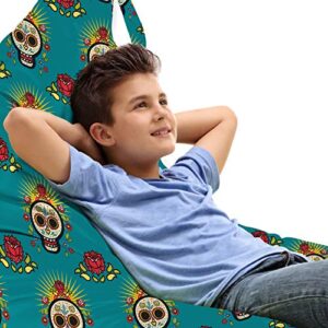 ambesonne vintage floral lounger chair bag, sugar skulls flowers ornaments day of the dead carnival and festive design, high capacity storage with handle container, lounger size, multicolor