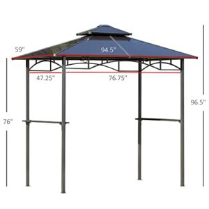 Outsunny 8' x 5' Barbecue Grill Gazebo Tent, Outdoor BBQ Canopy with Side Shelves, and Double Layer PC Roof, Brown