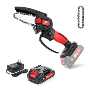 mini chainsaw cordless upgraded, 4 inch handheld battery powered chainsaw, tool-less chain tensioning, pruning shears chainsaw, super lightweight electric hand saw for tree trimming, wood cutting