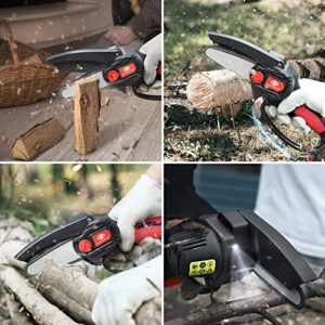 Mini Chainsaw Cordless Upgraded, 4 Inch Handheld Battery Powered Chainsaw, Tool-less Chain Tensioning, Pruning Shears Chainsaw, Super Lightweight Electric Hand Saw for Tree Trimming, Wood Cutting