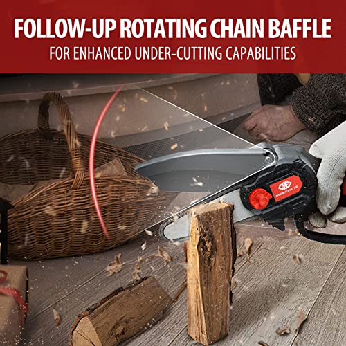 Mini Chainsaw Cordless Upgraded, 4 Inch Handheld Battery Powered Chainsaw, Tool-less Chain Tensioning, Pruning Shears Chainsaw, Super Lightweight Electric Hand Saw for Tree Trimming, Wood Cutting