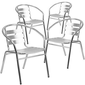 flash furniture 4 pack commercial aluminum indoor-outdoor restaurant stack chair with triple slat back and arms