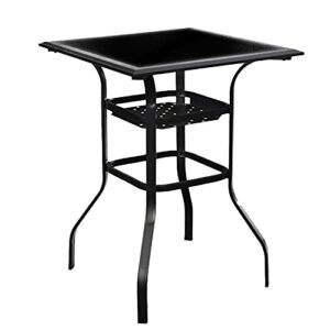 lokatse home patio bar height outdoor table bistro square outside high top with 2-tier metal frame (27.6″x 27.6″x 36.2″h), black