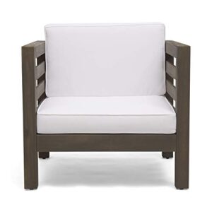 Great Deal Furniture Louise Outdoor Acacia Wood Club Chairs with Cushions (Set of 2), Gray Finish and White