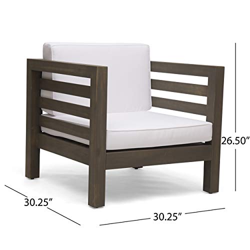 Great Deal Furniture Louise Outdoor Acacia Wood Club Chairs with Cushions (Set of 2), Gray Finish and White